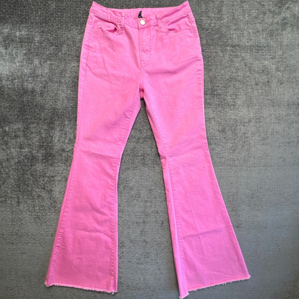 Gilipur Flare Jeans Womens Large Pink‎ Cotton Stretch Mid Rise Preppy Frayed Hem